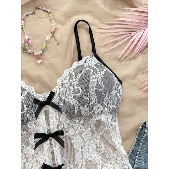 Women's Lace Mesh Sheer Crop Cami Top Sleeveless Slim Fit Party Club - Picture 3 of 5